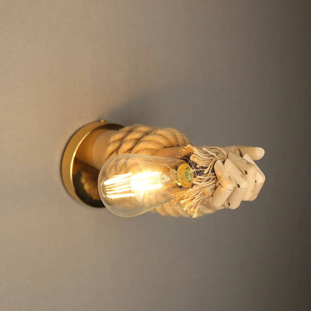Handcrafted Wooden Hand Wall Lamp - Adjustable Artistic Lighting